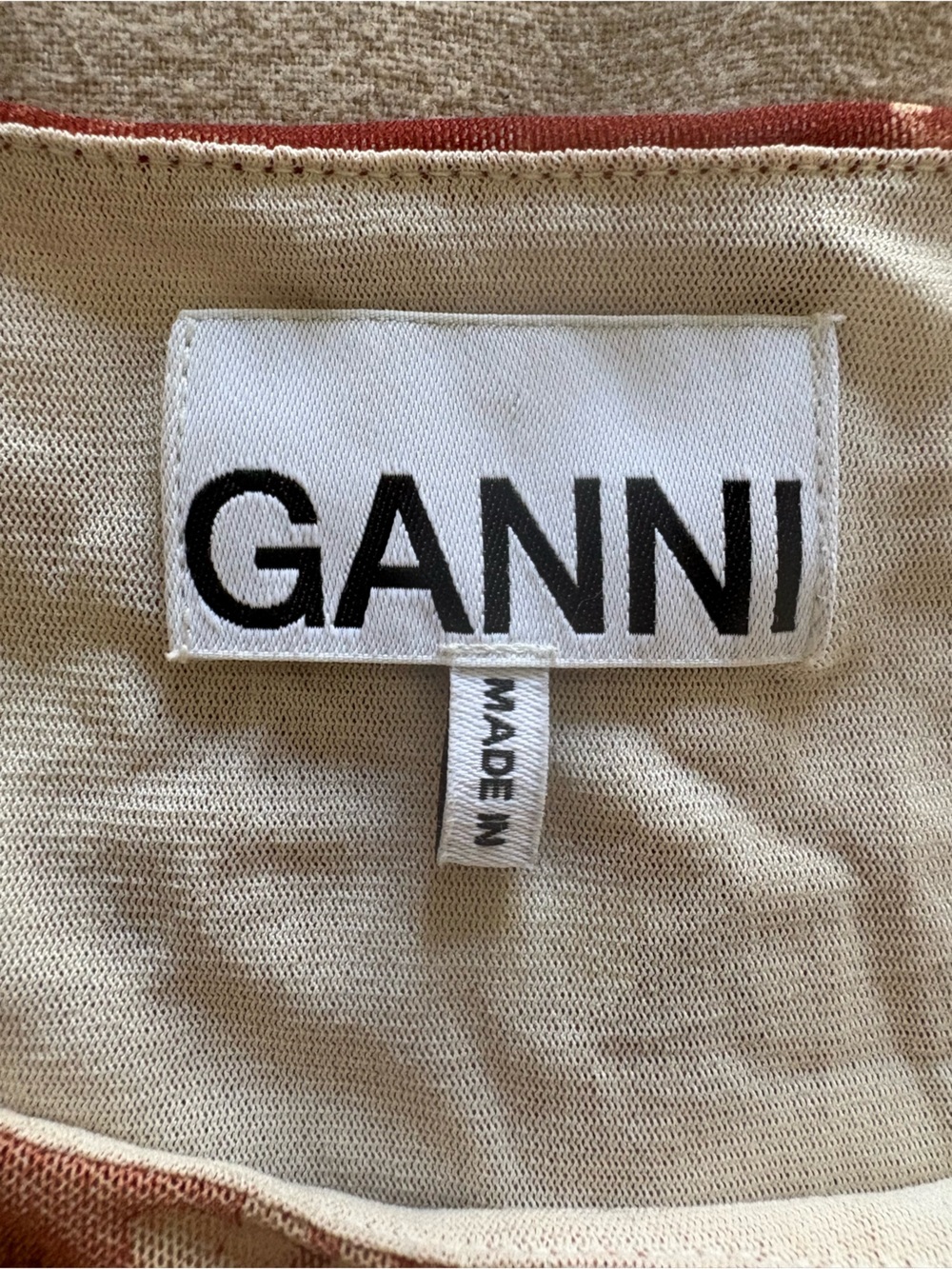 Ganni retro floral mesh crop top shirt orange brown rust stretch boho sz 34 US 2 - Picture 9 of 13